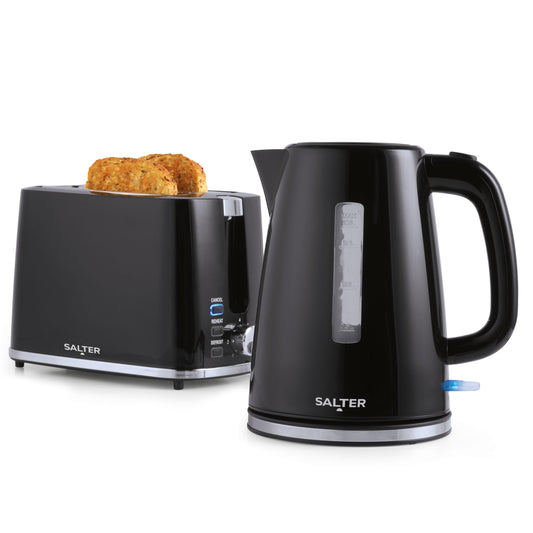 Salter COMBO-9133 Deco Kettle and Toaster Set  Rapid Boil 3 kW Kettle With Removable Limescale Filter, 2-Slice Wide Slot Electric Toaster, Crumb