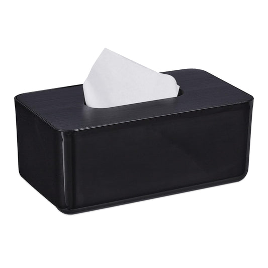 Relaxdays Tissue Box with Lid for Bathroom, Tissue Box, Modern Design, H x W x D: 10 x 23 x 13 cm, Plastic, Black