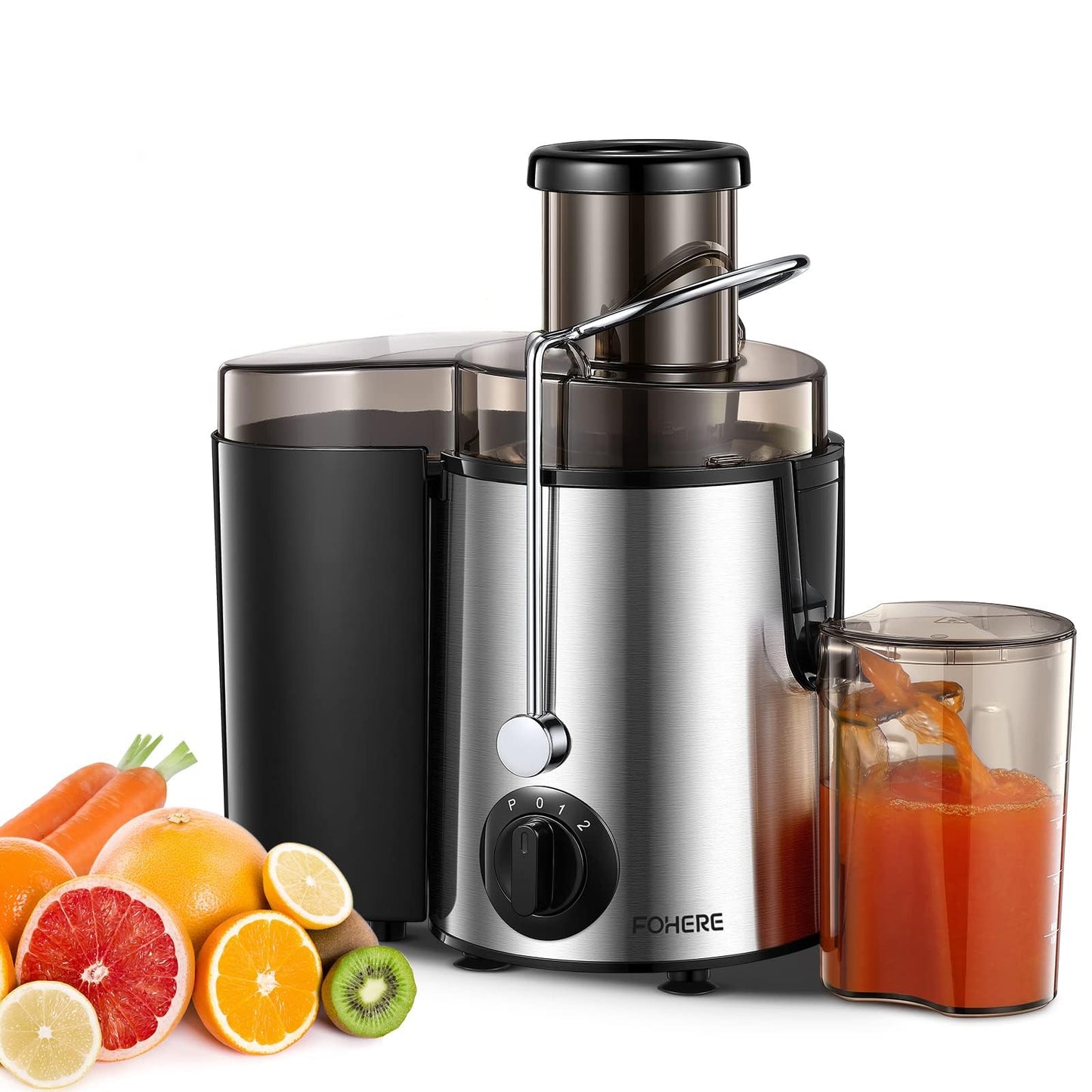 Juicer Machines, FOHERE Centrifugal Juicer Extractor Max Power 800W,Large 3 Feed Chute for Whole Fruit and Vegetables,3 Speed Control, 400w