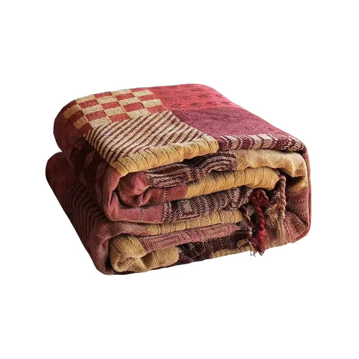 VANJOROY Bohemian Large Patchwork Sofa Bed Throw Blanket with Tassels For 2 3 Seater, 100% Chenille Soft Multi-function Throw for Couch,