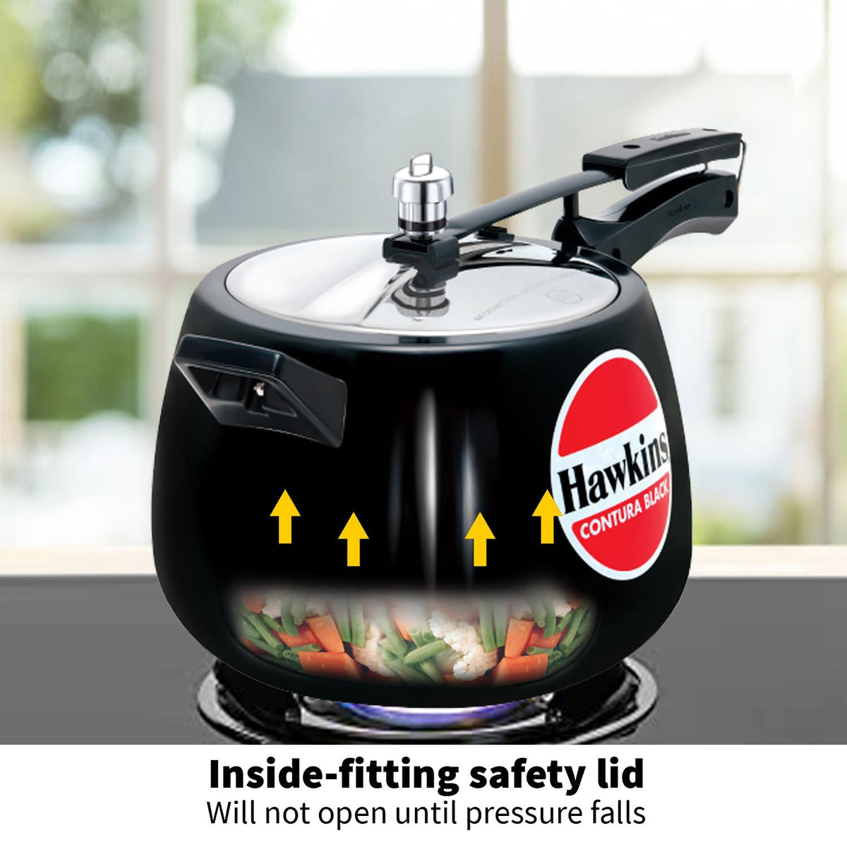 Hawkins Contura Black 6.5 Litre Pressure Cooker, Hard Anodised Cooker, Handi Cooker, Black (CB65)