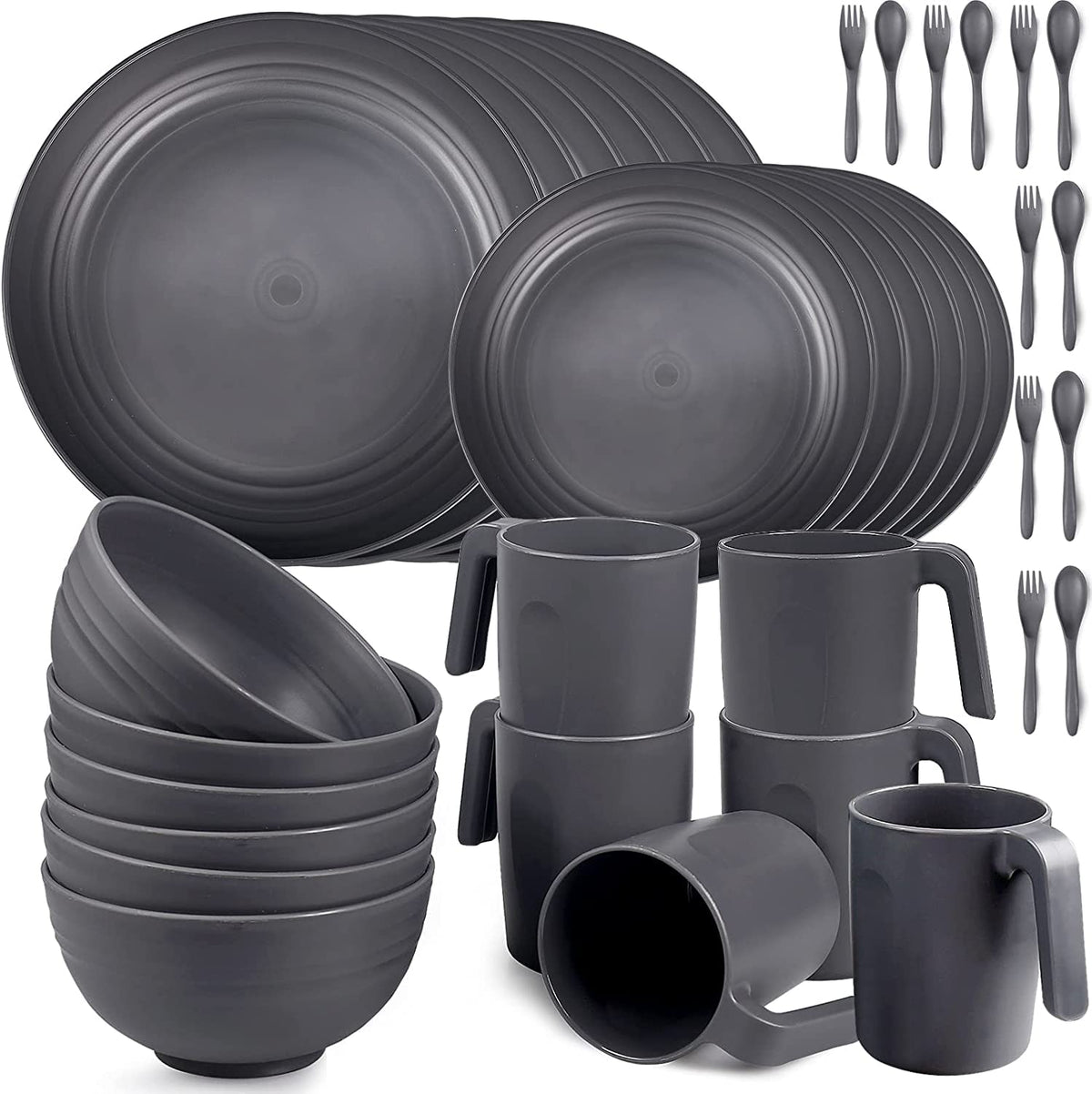 36pcs Unbreakable Dinnerware Sets for 6 People, Camping Plates and Bowls Set, Plastic Picnic Dinner Sets, Lightweight BBQ Serving Plates, Bowls,