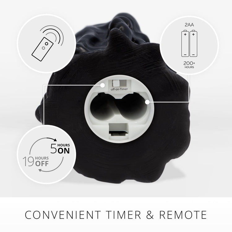 Luminara Heavy Wax Drip Flameless LED Candle, Black 2.5" x 6.5", Timer Function, Real Wax Pillar, Battery Operated Unscented Safe, Long-Lasting