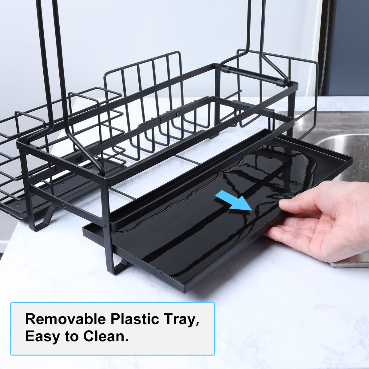 BBQ and Grill Caddy with Paper Towel Holder, Iron Steel Handle & 4 Hooks ? Camper Accessories Condiment Caddy ? Plates, Cutlery and BBQ Organizer for