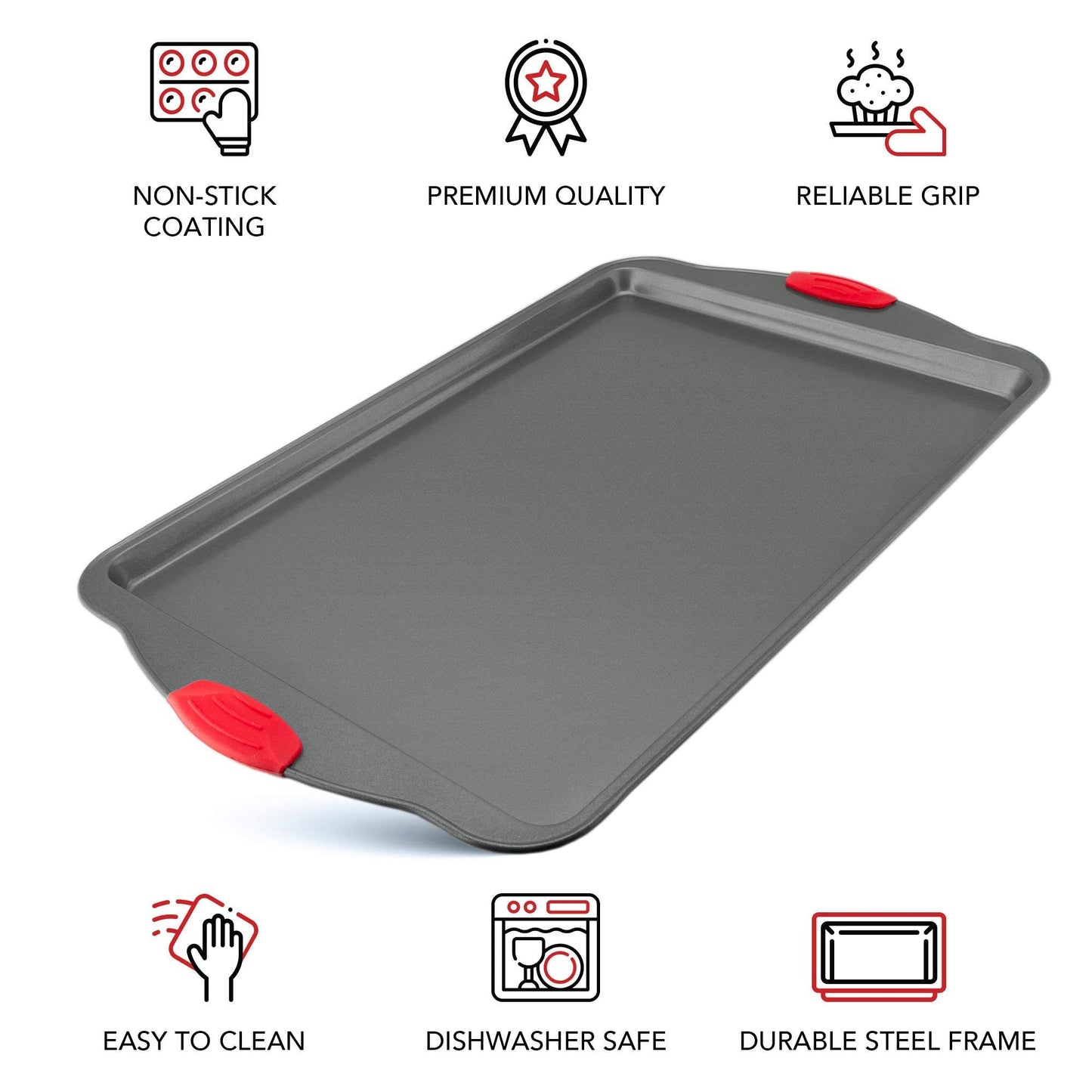 Premium Nonstick Baking Sheet Pans ? Set of 3, Heavy-Gauge Carbon Steel, Warp, Dent, and Rust-Resistant ? Gourmet Rimmed Half Cookie Sheet Trays,