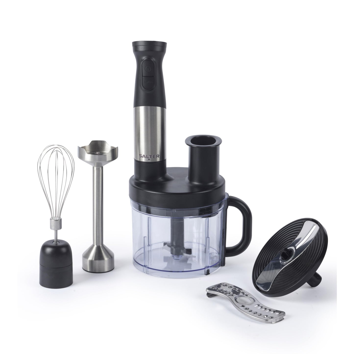 Salter EK5877 5 in 1 Blend & Prep  Compact Food Chopper with 1.2L BPA-Free Bowl, Immersion Stick Blender with 2 Speed Settings, Chop, Slice, Shred,