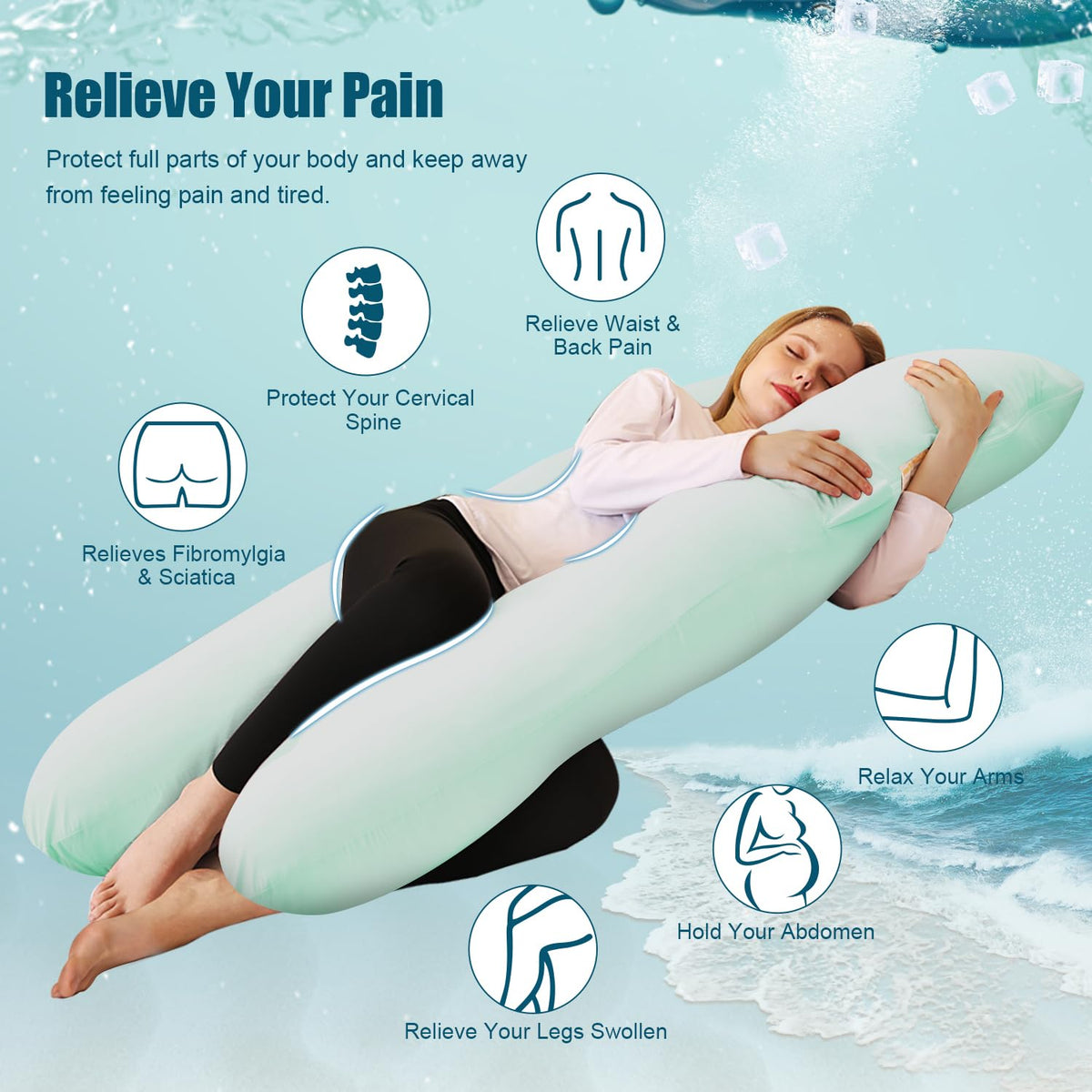 Chilling Home Pregnancy Pillow Cooling,Jersey 55 inches Maternity Pillow for Pregnant Women, Comfortable U Shaped Full Body Pillow Pregnancy Pillows