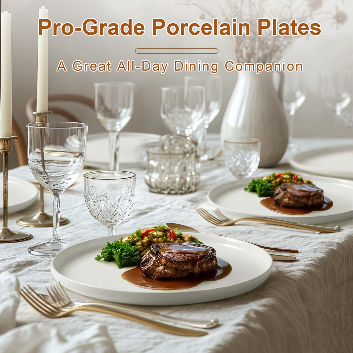 Jassceram 10.5 Inch White Dinner Plates Set of 6, 27cm Large Ceramic Round Plates with Lip for Kitchen Restaurant, Salad, Pasta - Dishwasher,
