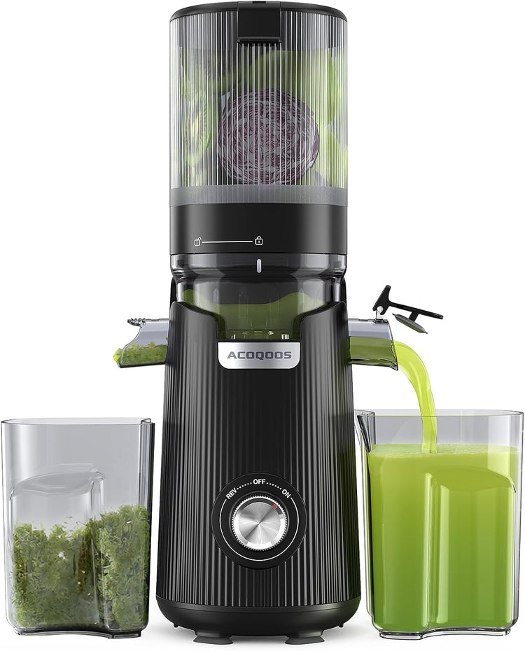 ACOQOOS Juicer Machines, 135MM Wide Chute for Whole Fruit and Vegetable,1.8L Auto-Feed Time-Saver, Slow Masticating High Yield, Easy to Clean Cold