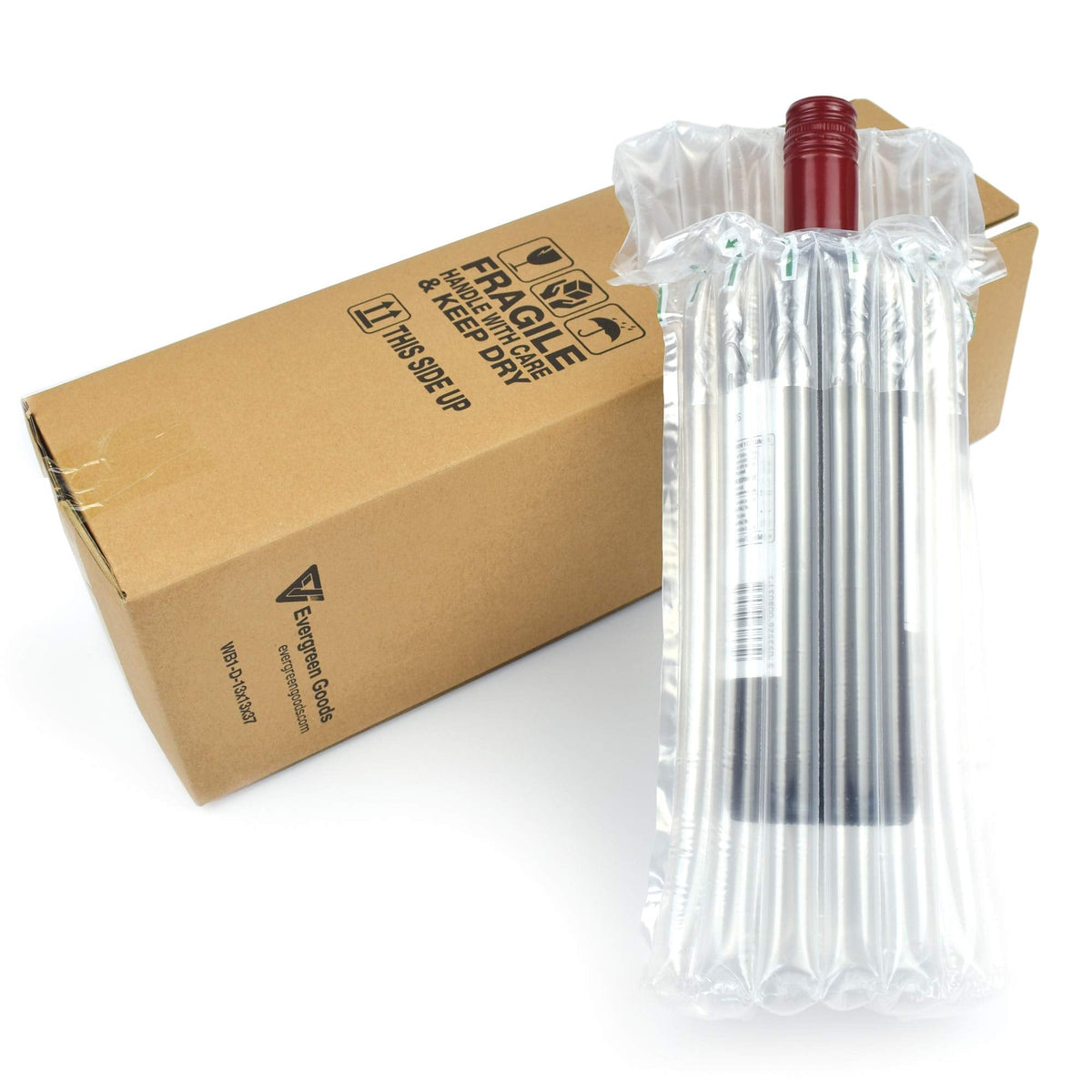Evergreen Goods 10 x Single Wine & Beer Bottle Cardboard Box with Inflatable Air Cushion Packaging | Quantity Discounts | 370 x 130 x 130mm Carton |