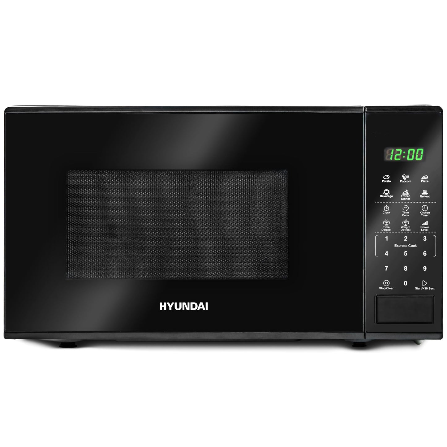 Hyundai 800W 20L Black Digital Microwave, Stainless Steel Interior, 11 Power Levels, Automatic Defrost, 6 Auto Cook Modes, Clock and Timer, Digital