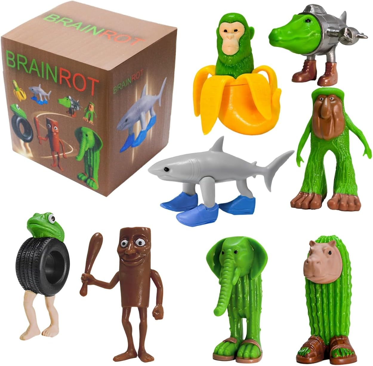 8 PCS Italian Brainrot Action Figures, Tralalero Tralala Figure Toys, Tung Tung Tung Sahur, BRR BRR Patapim, Brainrot Meme Shark Collectible Animals Figurine Doll Gifts