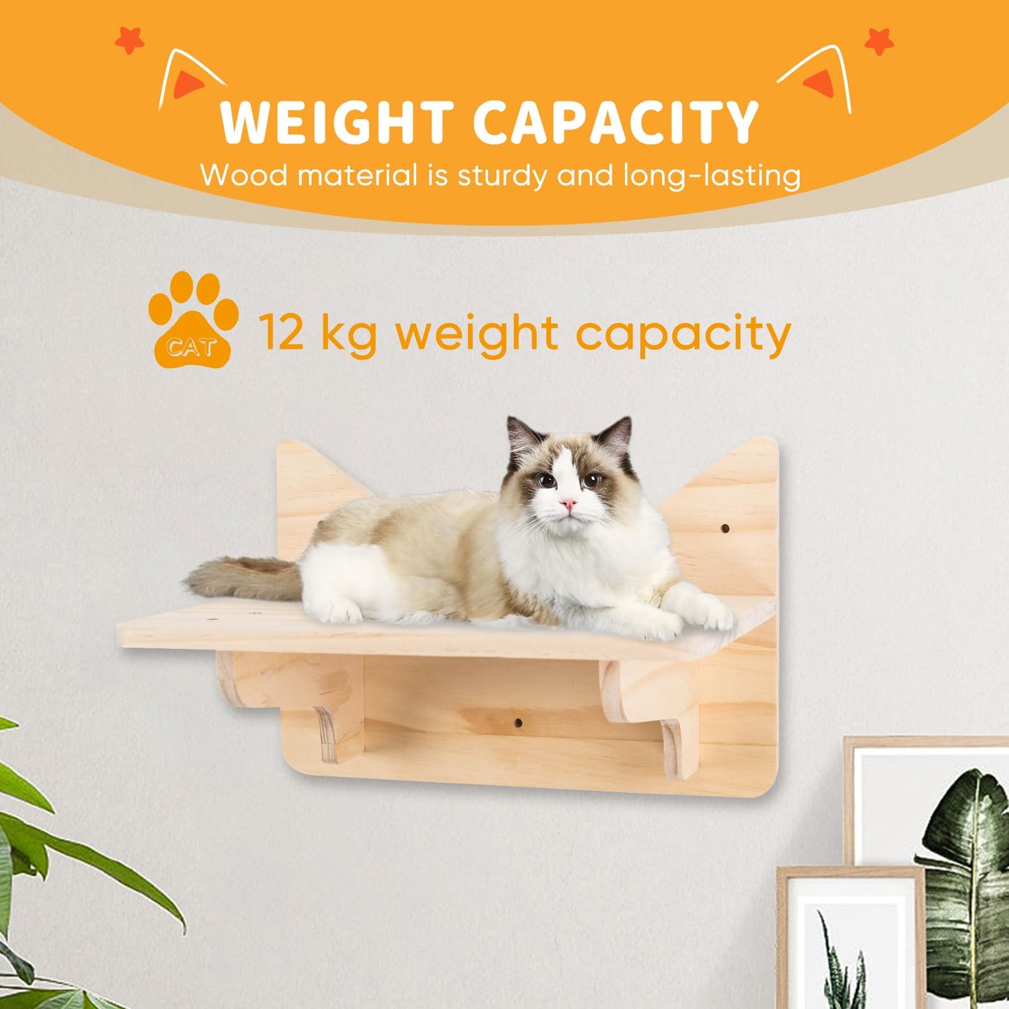 Cat Wall Shelves, Cat Wall Furniture Set, Cat Shelves and Perches for Wall, Cat Climbing Shelf Playground Set, Cat Scratching Post with 3 Steps Wall