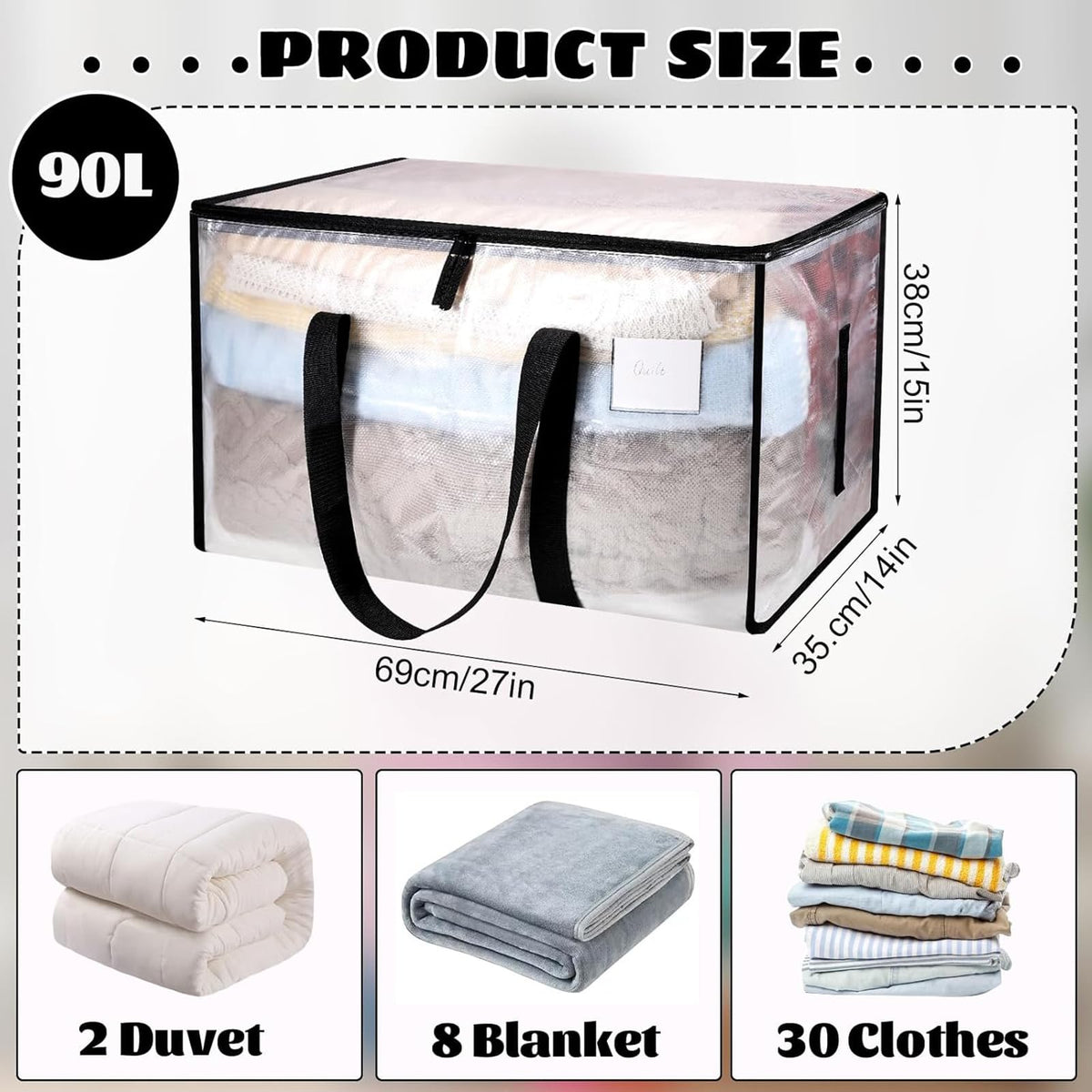 Dntorx 6 Pack Large Clothes Storage Bags with Lids Transparent Moving Bags Heavy Duty Moving Totes for Clothes Bedding Duvet Toys Storage