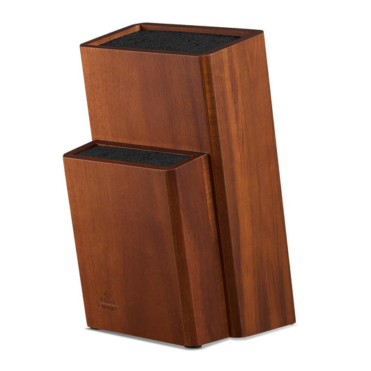 ENOKING Wooden Universal Knife Block, Knife Block Without Knives, Acacia Wood Knife Holder Storage Stand with Removable Plastic Bristles for Kitchen