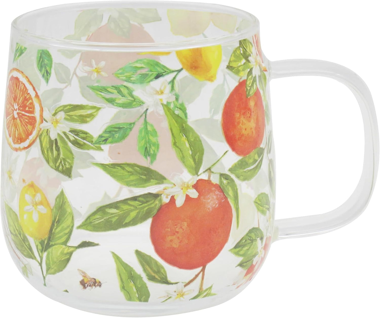 The Leonardo Collection Oranges & Lemons Jennifer Rose Glass Oranges & Lemons Glass Mug 500ml for Hot & Cold Drinks | Durable Coffee Cups for Home & Office | Easy-to-Hold Coffee Mugs for Daily Use