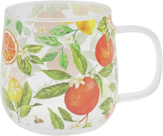 The Leonardo Collection Oranges & Lemons Jennifer Rose Glass Oranges & Lemons Glass Mug 500ml for Hot & Cold Drinks | Durable Coffee Cups for Home & Office | Easy-to-Hold Coffee Mugs for Daily Use