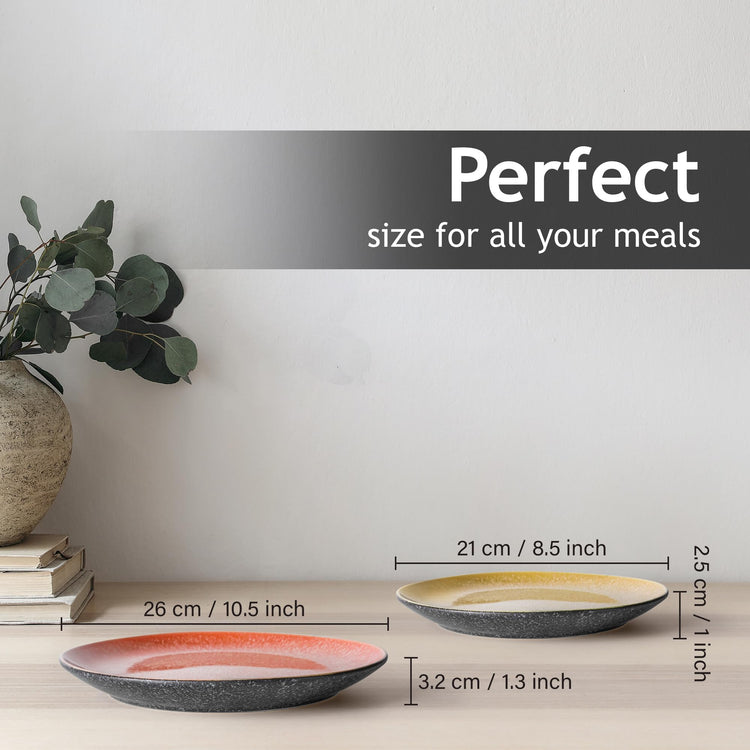MIAMIO ? Set of 6, 21 cm Dinner Plates, Ceramic Plates, Kitchen Plates, Plate Sets ? Microwave Safe Plates, Oven and Dishwasher Safe ? Las Palmitas