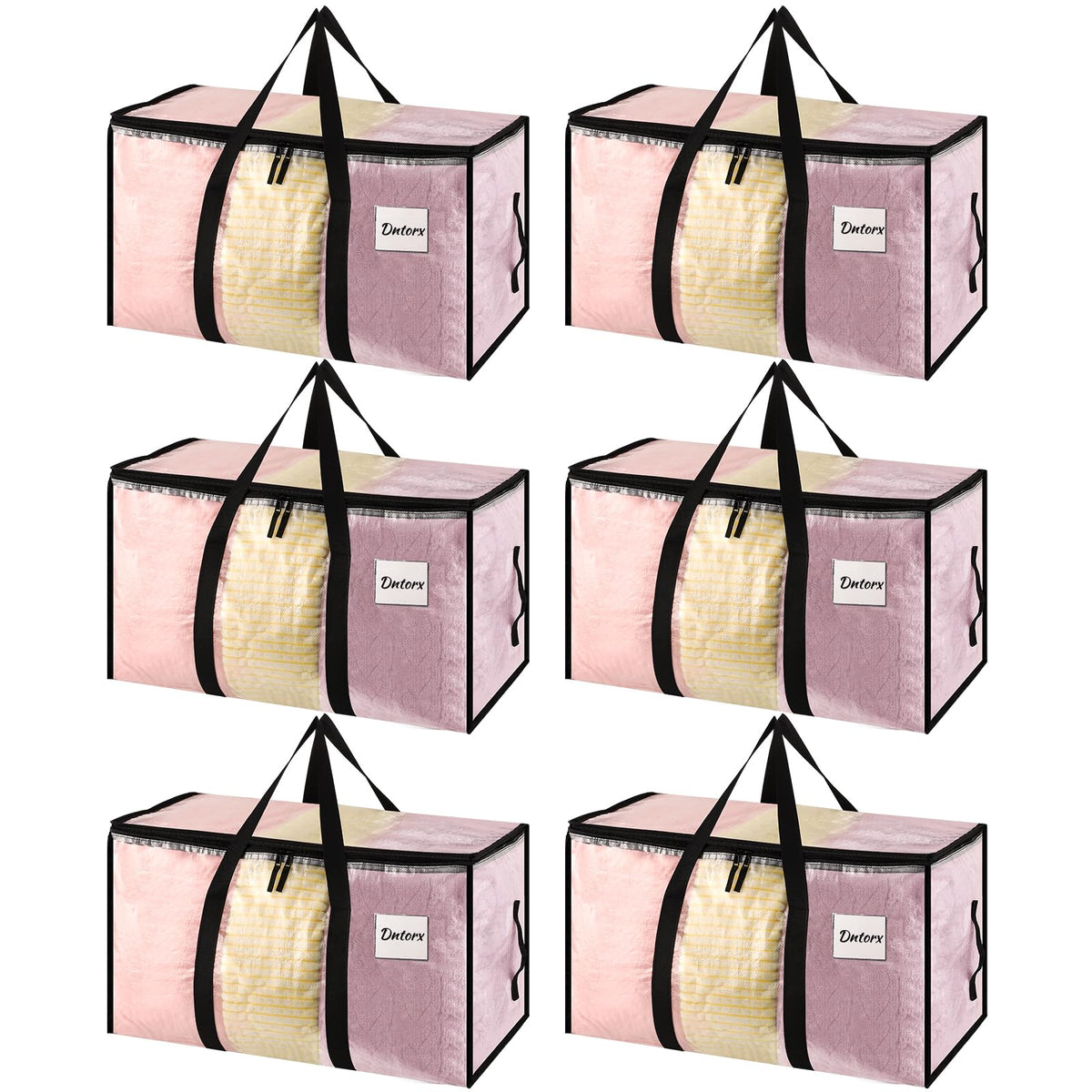 Dntorx 6 Pack Large Clothes Storage Bags with Lids Transparent Moving Bags Heavy Duty Moving Totes for Clothes Bedding Duvet Toys Storage