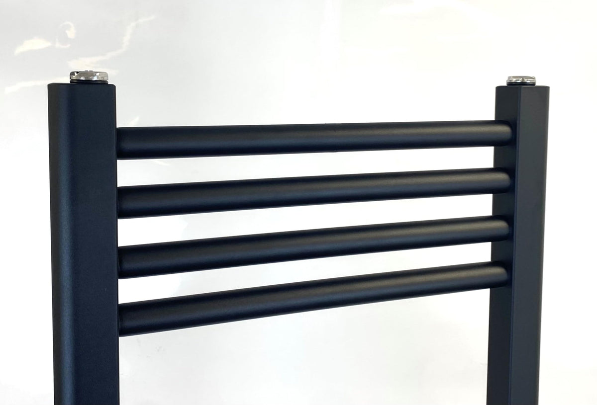 Greened House Milano Black Heated Towel Rail 400mm W x 800mm H Straight Central Heating Towel Radiator