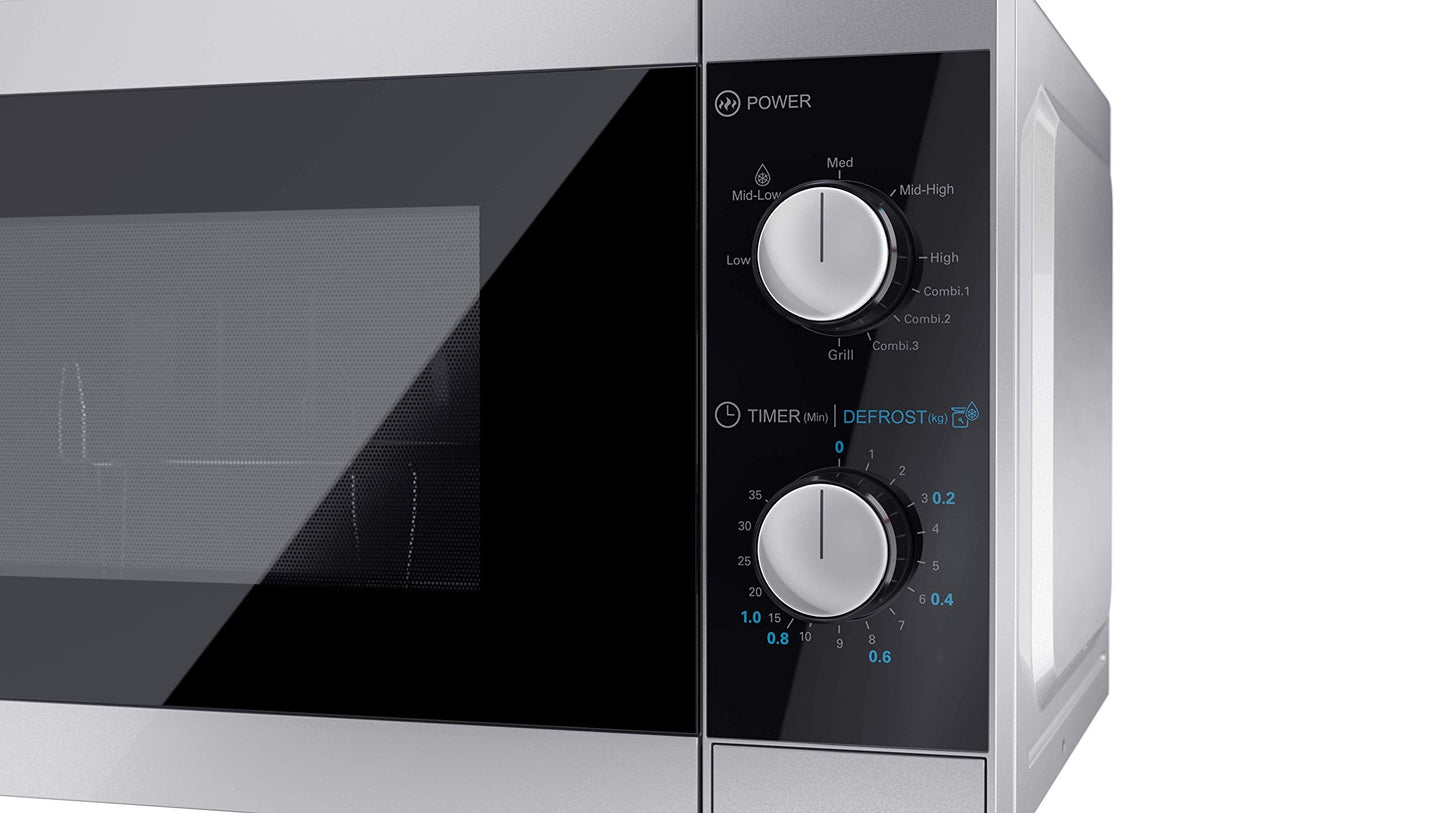 SHARP YC-MG01U-S Compact 20 Litre 800W Manual control Microwave with 1000W Grill, 5 power levels, defrost function, LED cavity light - Silver