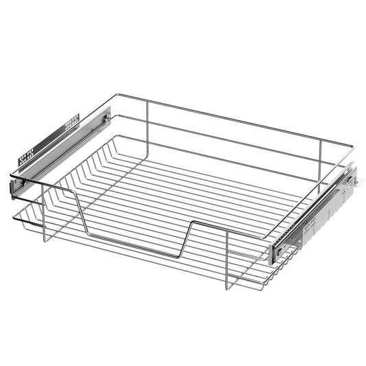 XEMQENER Heavy Duty Kitchen Pull Out Wire Baskets Base Storage Unit, 600MM Slide Out Kitchen Utensil Holder Rack Larder Drawers Origanize with Buffer
