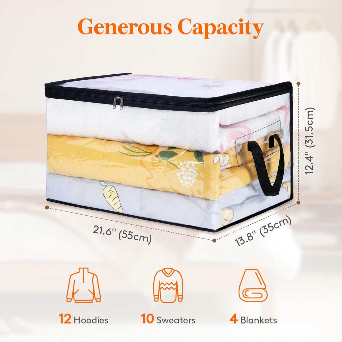 Lifewit 8 Pack Clear Clothes Storage Bags, 60L Plastic Blanket Storage Bags, Vinyl Foldable Moving Bags with Zipper, Closet Organizers and Storage