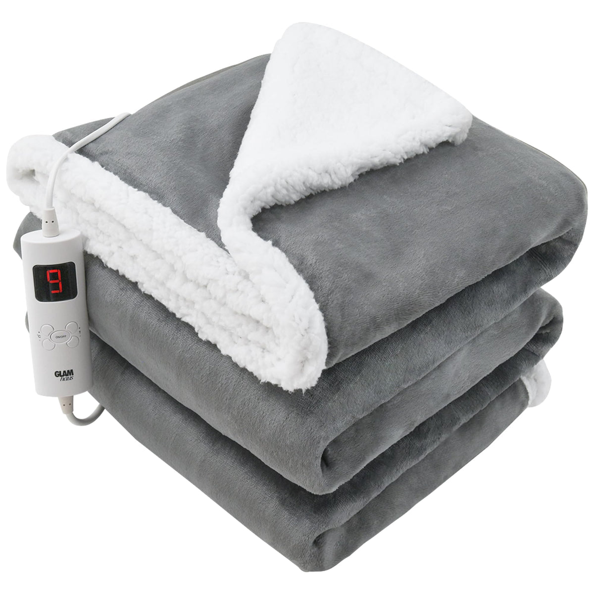 GlamHaus Heated Throw Electric Fleece Over Blanket Sofa Bed Large 160 X 130cm - 9 Heat and 9 Timer Auto Shut Off, Soft, Reversible Design, Digital