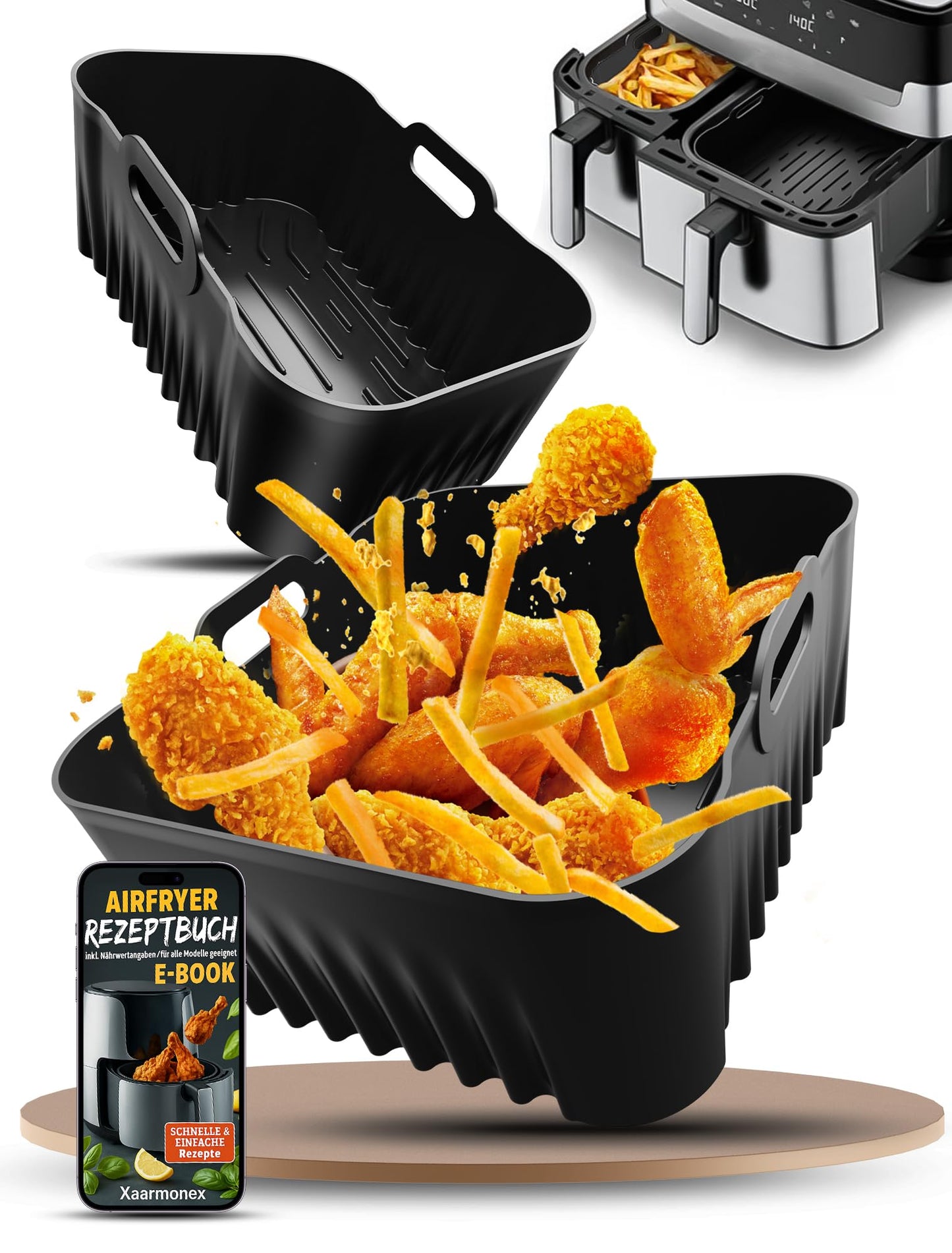 Silicone Air Fryer Liner for Tefal Dual Easy Fry XXL 11L, Air Fryer Accessories for Air Fryer Dual Drawer Baskets EY942BG0,AirFryer Trays for Tefal