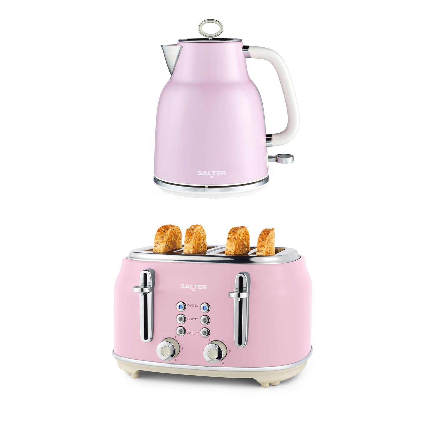 Salter Retro Pink Kettle & Toaster Set  1.7L Fast Boil Kettle with Removable Limescale Filter, 4-Slice Wide Slot Toaster for Thick Bread/Bagels, Blue