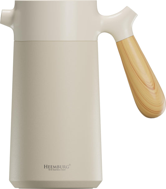 Heemburg French Press Coffee Maker Cafetiere Thermo Double Wall Insulated Vacuum Stainless Steel Manual Brewer White