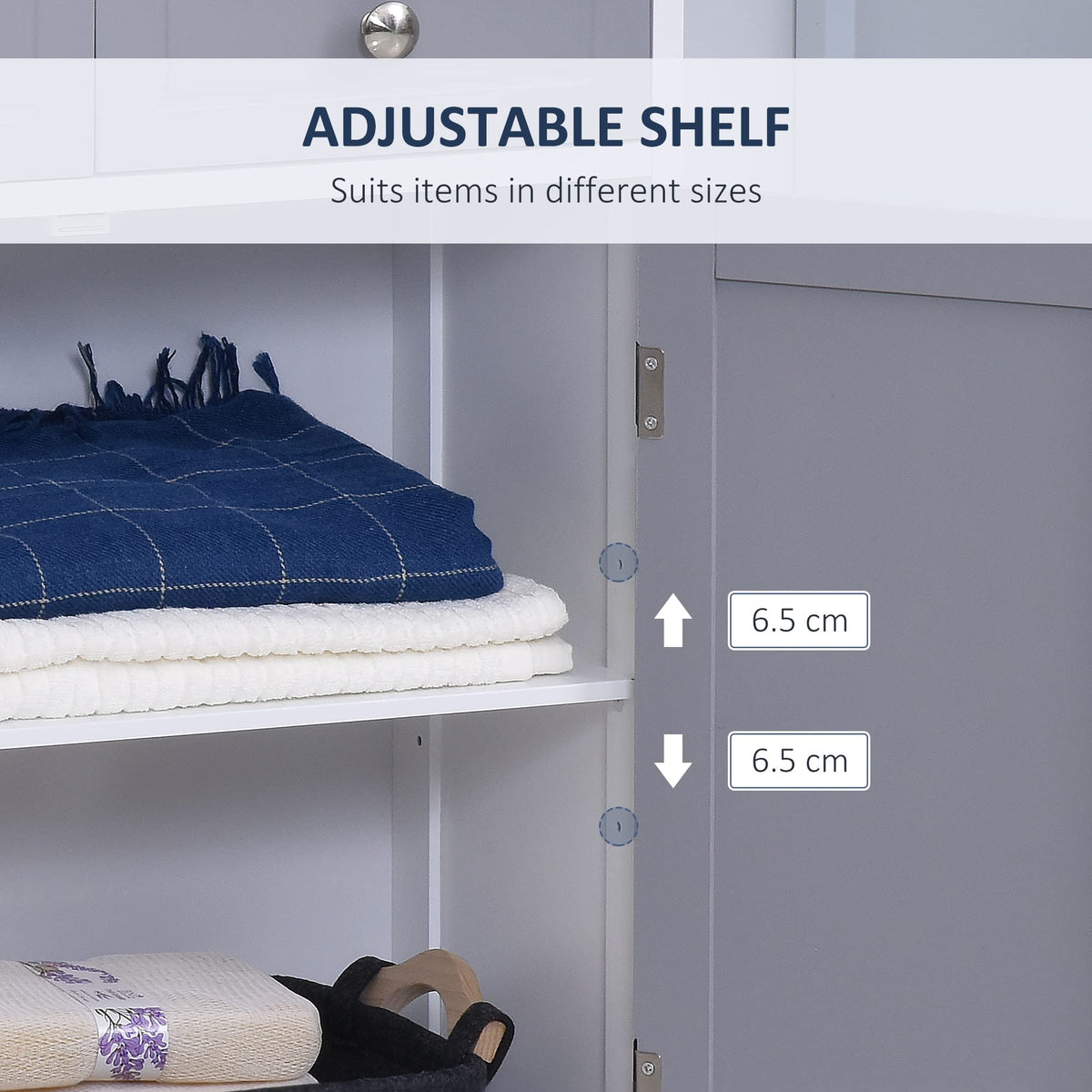 kleankin 75x60cm Freestanding Bathroom Storage Cabinet Unit w/ 2 Drawers Cupboard Adjustable Shelf Metal Handles Traditional Style Grey White