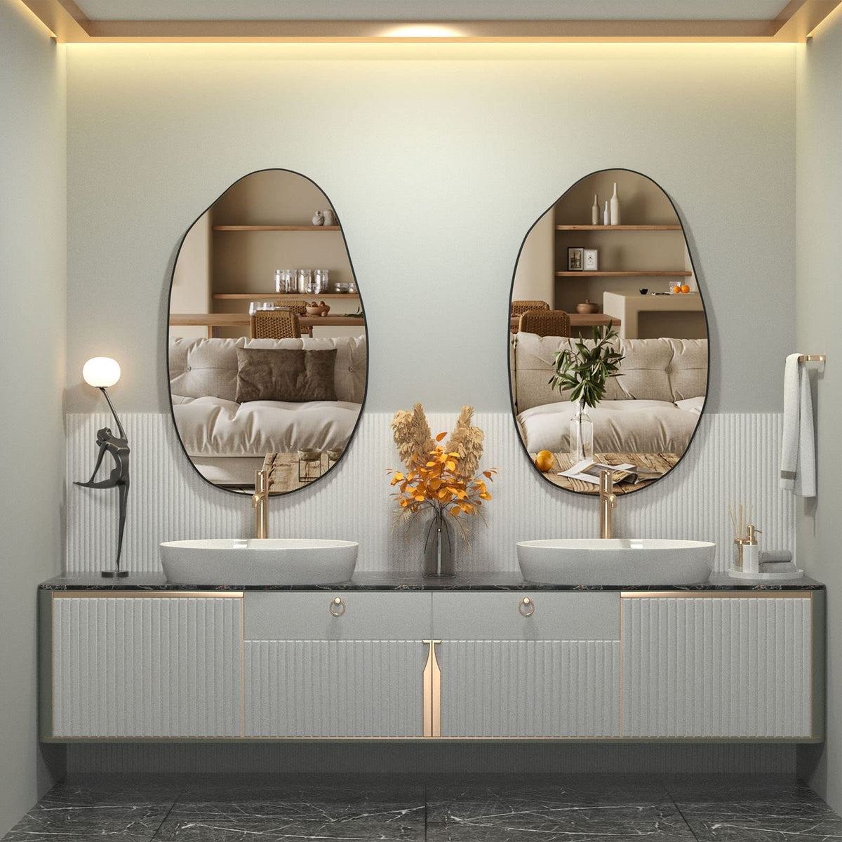 CASSILANDO Irregular Wall Mirror, Asymmetrical Mirror Wall Mounted, Unique Vanity Mirror,Shaped Dressing Mirror Decorative for Living Room, Bathroom,