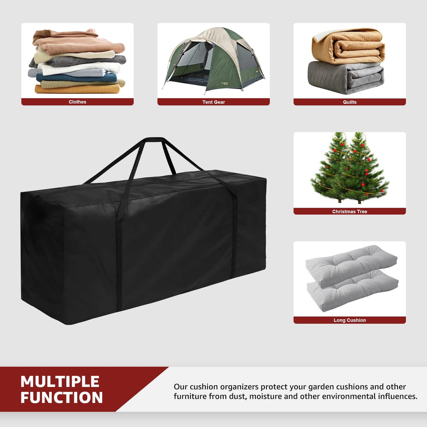 widesmile 2 Pack 670L Extra Large Garden Cushion Storage Bag Heavy Duty Waterproof Outdoor Furniture Cushion Storage Bag 173x76x51cm with Handle and