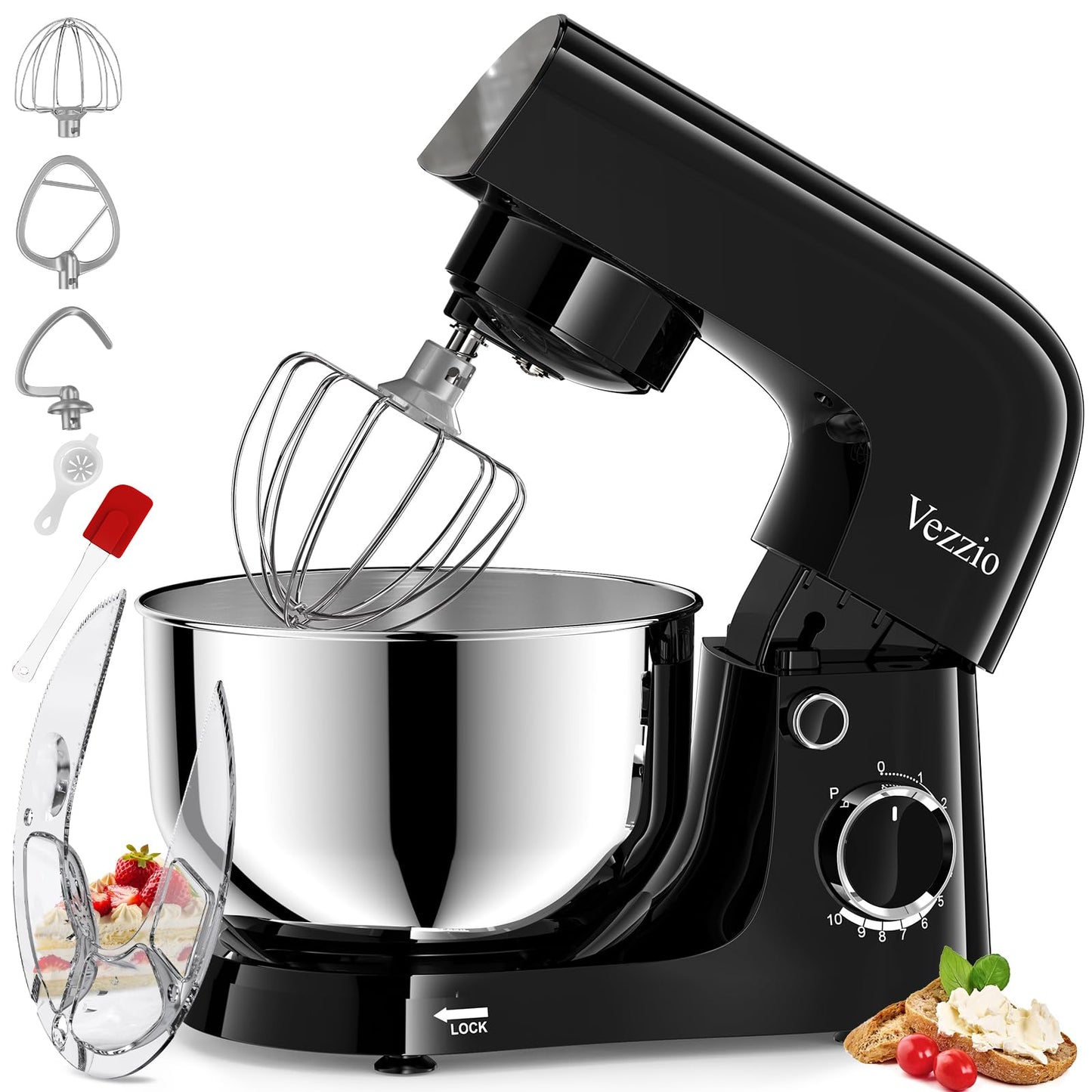 Vezzio Small Stand Mixer,4.5 liters Food Mixers for Baking,1500W 10-Speed Kitchen Cake Mixers,Electric Kitchen Mixers with Small form-factor, Easy to