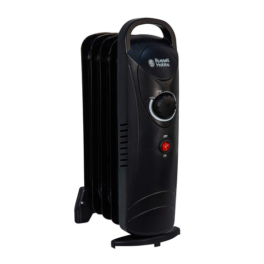 Russell Hobbs 650W Oil Filled Radiator, 5 Fin Portable Electric Heater - Black, Adjustable Thermostat, Safety Cut-off, 10 m sq Room Size, RHOFR3001, 2