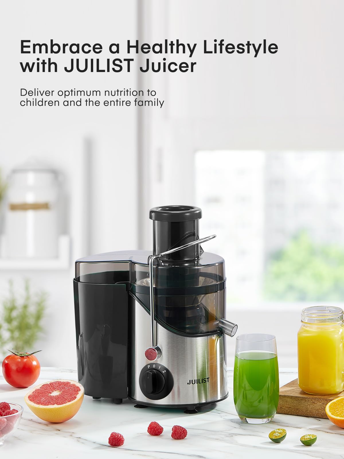 Juilist Juicer Machines, Centrifugal Juicers Whole Fruit and Vegetable with 3 Speed Setting, Big Mouth Large 65MM Feed Chute Juice Extractor Machine,