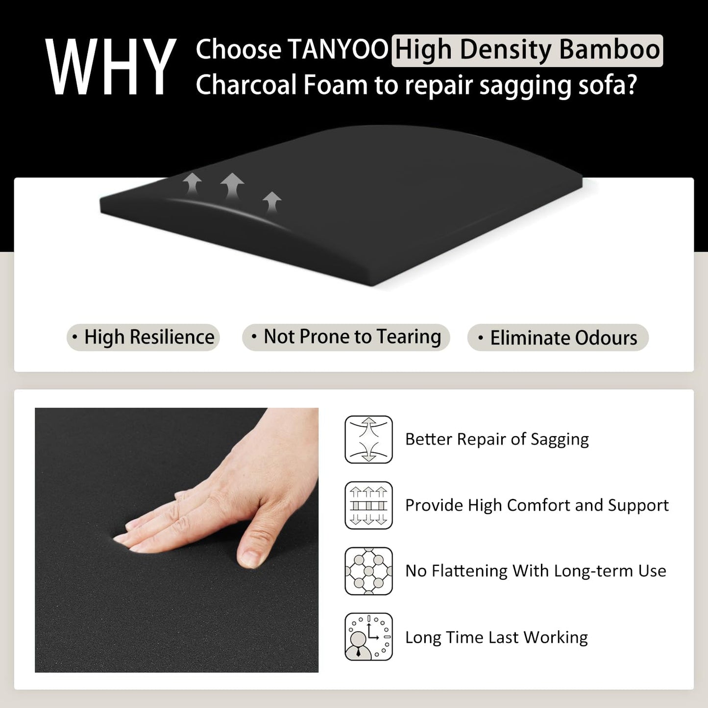 TANYOO Sofa Cushion Support for Sagging Seat Curve Furniture Seat Under Cushion Sag Repair -3Pack
