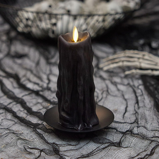 Luminara Heavy Wax Drip Flameless LED Candle, Black 2.5" x 6.5", Timer Function, Real Wax Pillar, Battery Operated Unscented Safe, Long-Lasting