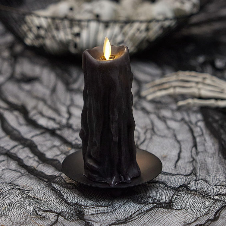 Luminara Heavy Wax Drip Flameless LED Candle, Black 2.5" x 6.5", Timer Function, Real Wax Pillar, Battery Operated Unscented Safe, Long-Lasting