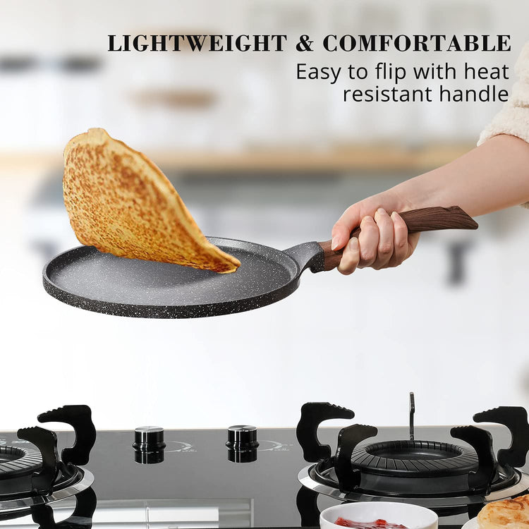 SENSARTE Nonstick Crepe Pan with Spreader, 30 cm Swiss Granite Coating Dosa Pan Pancake Flat Skillet Tawa Griddle with Stay-Cool Handle, Induction