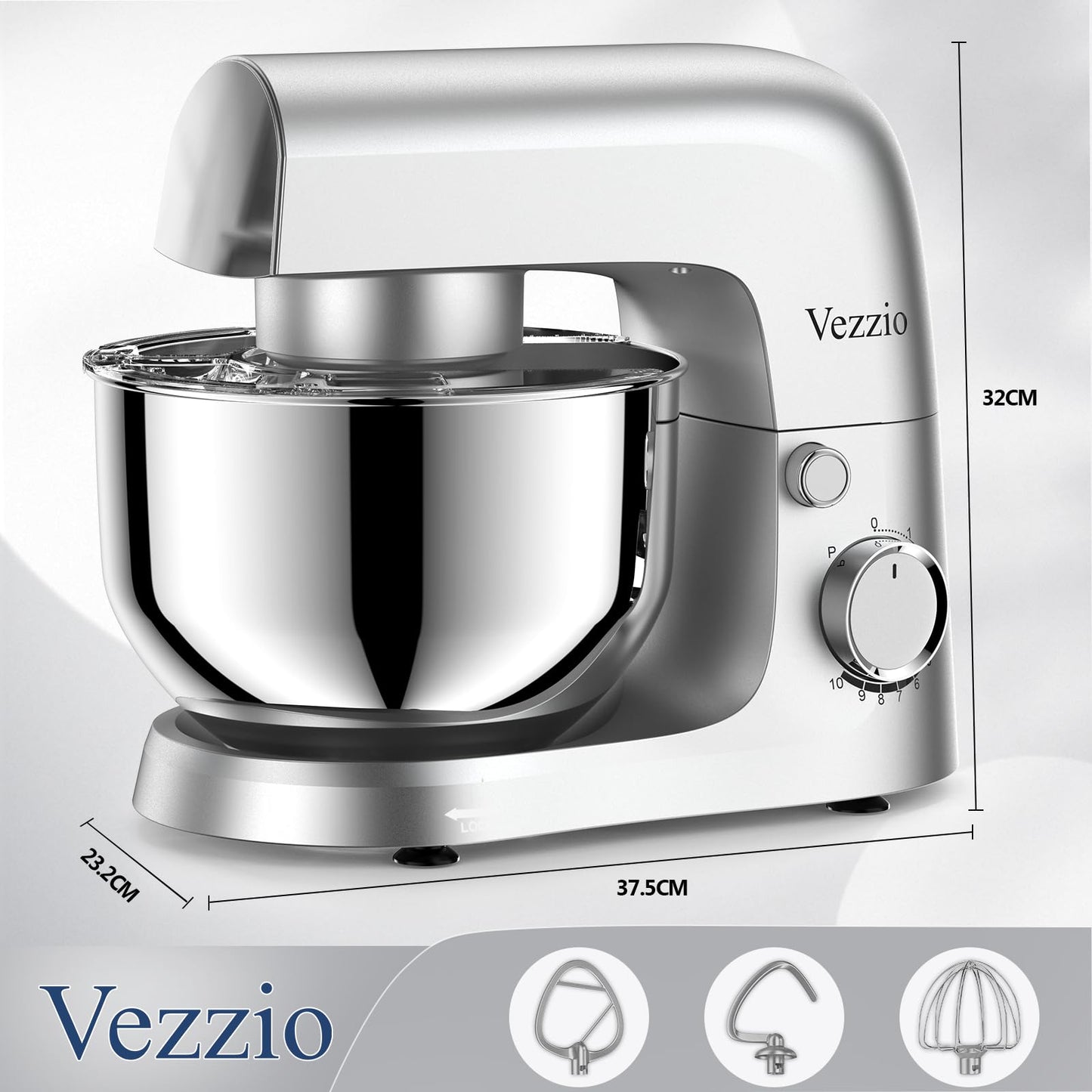 Vezzio Small Stand Mixer,4.5 liters Food Mixers for Baking,1500W 10-Speed Kitchen Cake Mixers,Electric Kitchen Mixers with Small form-factor, Easy to