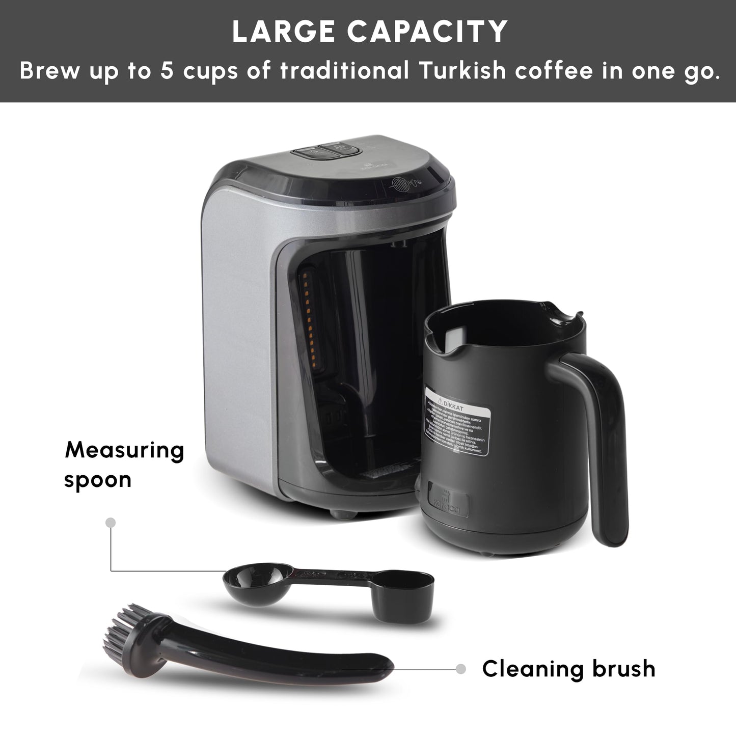 KARACA Hatr Hps Turkish Coffee Maker & Milk Option - 300 Ml Automatic Small Turkish Coffee Machine with Measuring Spoon & Cleaning Brush - 5 Cup