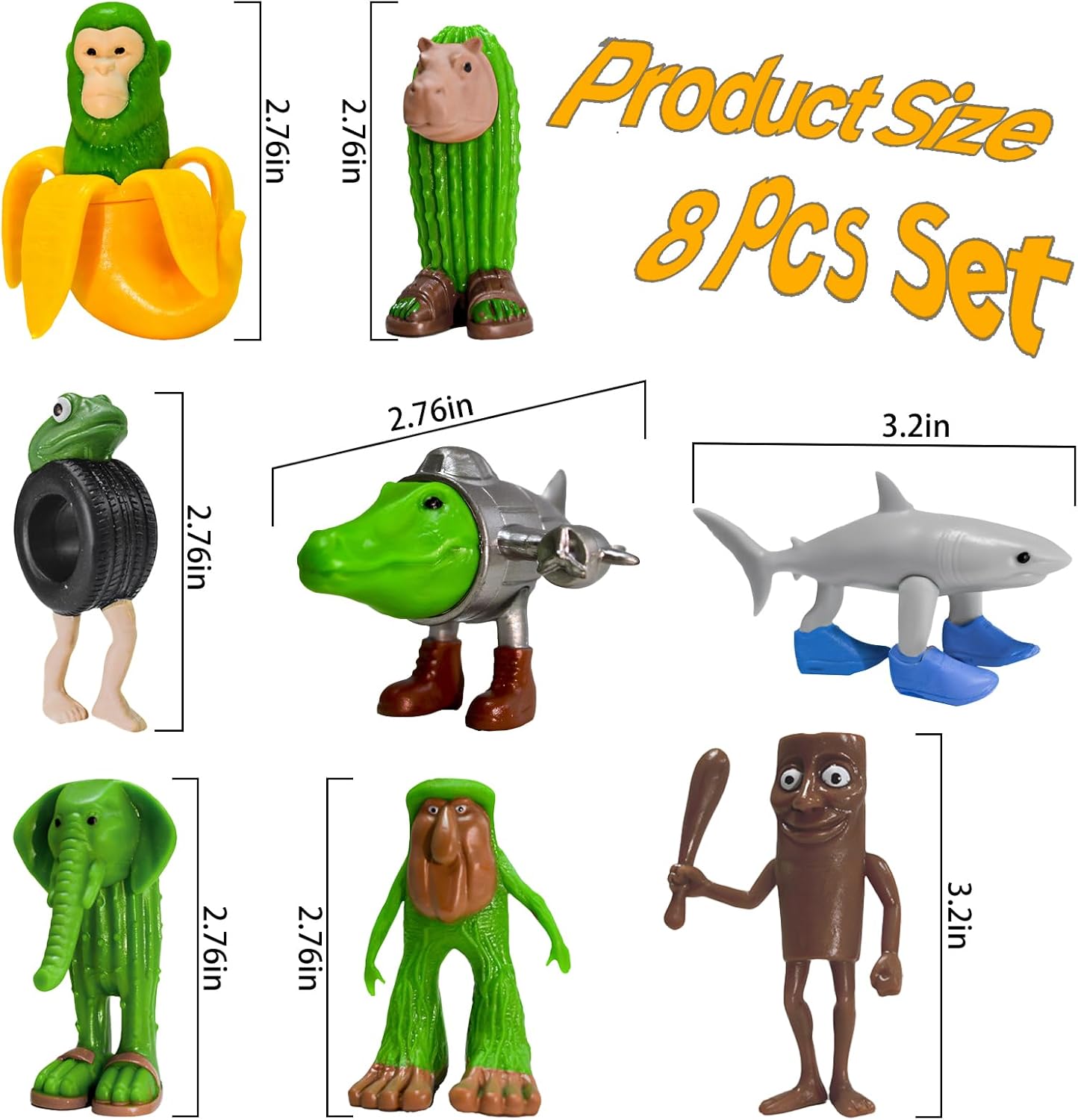 8 PCS Italian Brainrot Action Figures, Tralalero Tralala Figure Toys, Tung Tung Tung Sahur, BRR BRR Patapim, Brainrot Meme Shark Collectible Animals Figurine Doll Gifts