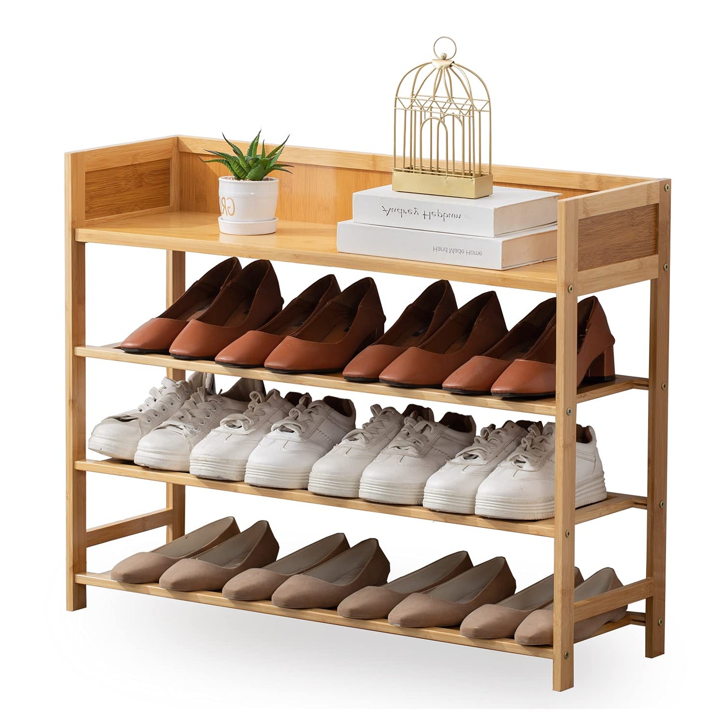 SOBIBO 4 Tier Bamboo Shoe Rack for Entryway, Front Door for Entryway,Closet and Bedroom Shoe Storage, Shoe Shelf 80CM?Nature?