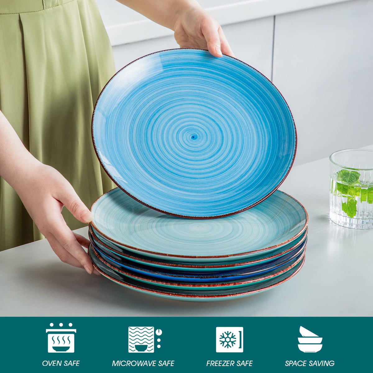 vancasso Bonita Dinner Plates Set of 6, 10.5 inch Scratch Resistant Ceramic Dinnerware Set, Dishwasher and Microwave Safe, Dessert Plates, Pasta
