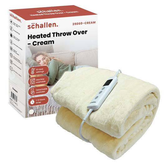 Schallen 120x160cm Soft Heated Warm Throw Over Blanket with Timer and 10 Heat Settings cream