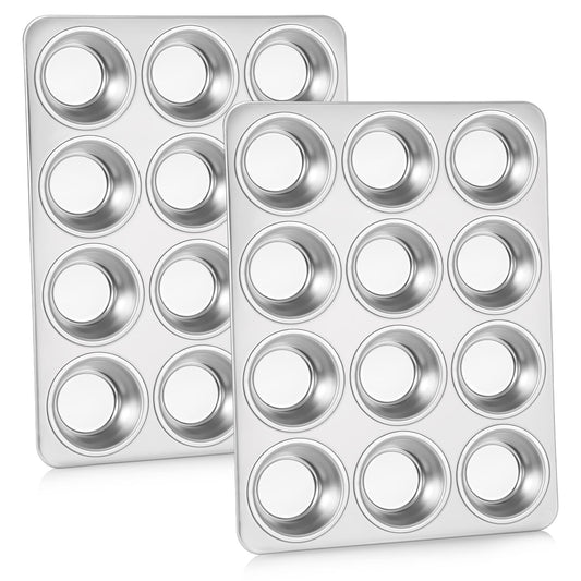 Homikit 2 Pack Muffin Tin, Stainless Steel 12 Cup Muffin Trays Cupcake Mould, Perfect for Baking Yorkshire Pudding/Pie/Brownies/Cupcakes/Muffin, Non