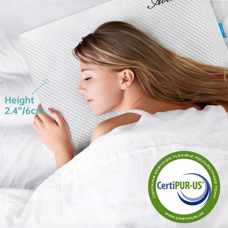 AOTOZE Ultra Thin & Flat Memory Foam Pillow,Low Profile Slim & Thin Pillow for Stomach Sleeper,Side Sleeper,Oeko-TEX & CertiPUR-US Double