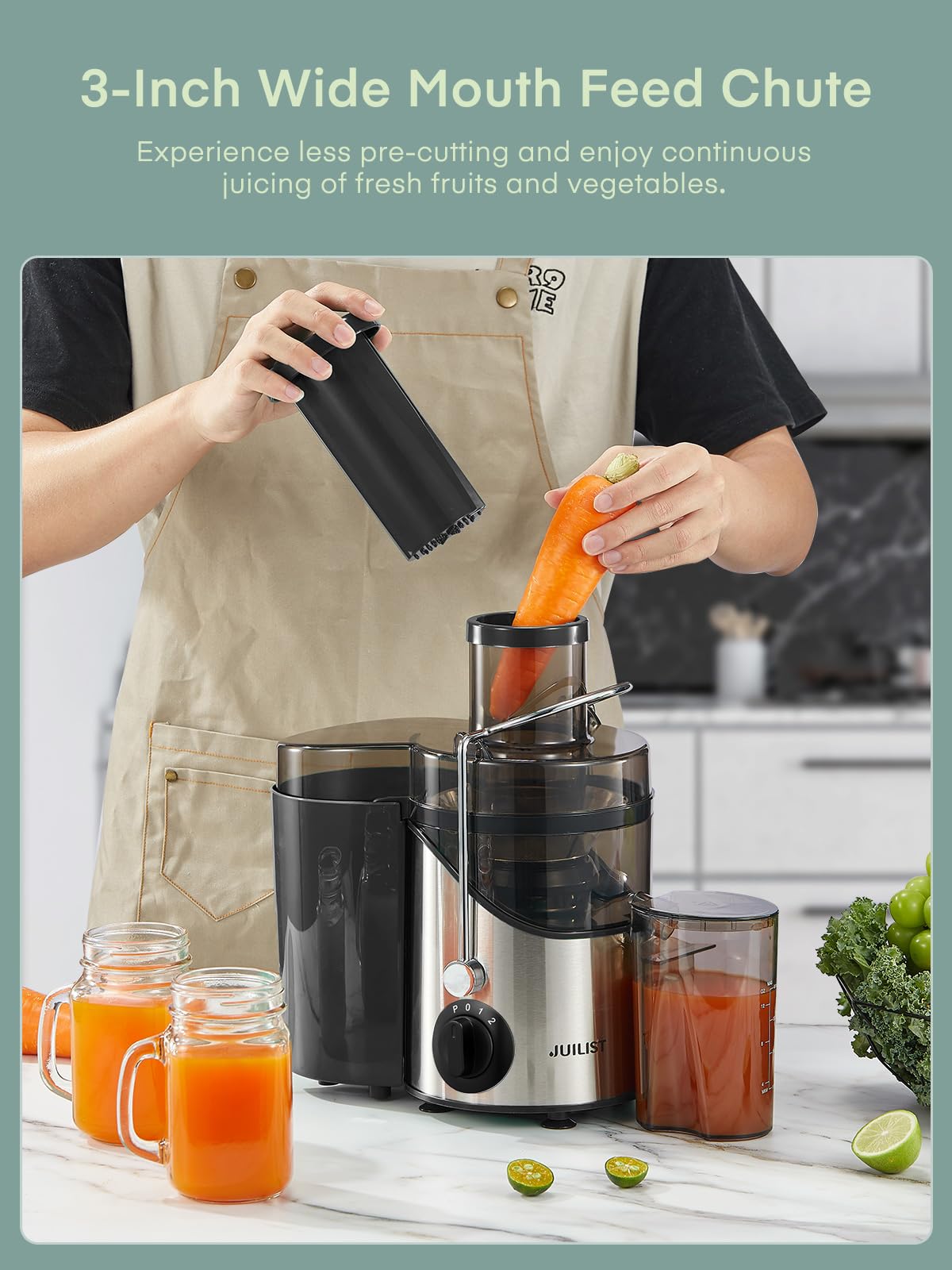Juilist Juicer Machines, Centrifugal Juicers Whole Fruit and Vegetable with 3 Speed Setting, Big Mouth Large 65MM Feed Chute Juice Extractor Machine,